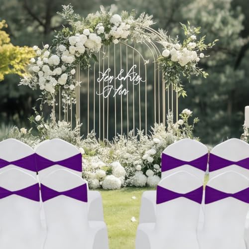 Purple Chair Sashes Bows 60Pcs Spandex Chair Sashes Elastic Chair Cover Bands Ties Without Buckle for Wedding Birthday Party Ceremoney Events Decoration - Image 5