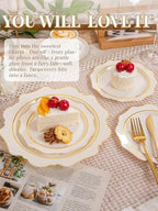 WDF 100PCS Ivory Plastic Plates with Gold Rim - Cream Plastic Plates - Include 50 Dinner & 50 Dessert Fancy Disposable Plate for Party - Heavy Duty Beige Plate for Baby Shower/Wedding - Image 4