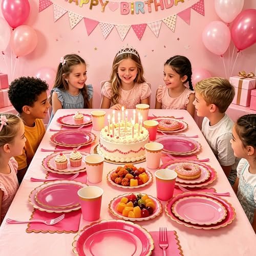 Pink Plates and Napkins Party Supplies Set for 48 Guests - Image 6