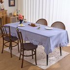 vctops Farmhouse Blue Gingham Ruffle Table Cloth, Boho Cotton Linen Tablecloth, Washable Table Cover for Square Table Baby Shower Kitchen Party Wedding Decor (Blue,70"x70") - Image 3