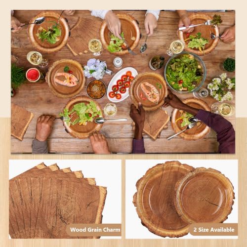 Kochorie 150 Pieces Wood Grain Slice Tableware Set Disposable Paper Plates and Napkins Rustic Wood Party Decorations for Camping Baby Shower Hunting Lumberjack Birthday Party Supplies - Image 3