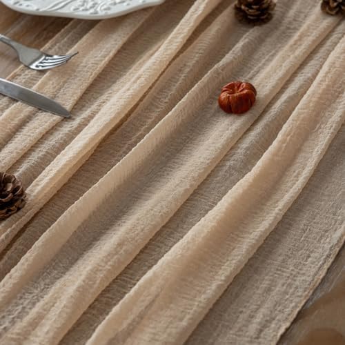 6Pcs Deep Beige Cheesecloth Table Runner 120 Inches for Party Home Decor - Image 2