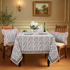 Ridhi Coral Pink Hand Block Print Cotton Tablecloth 90x60 Inch Rectangle - Image 2
