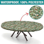 A Winter's Day Fabric Collection - Winter Chickadees White Print Oval Table Cloths Waterproof & Stain Resistant Elastic for Dining Camping Indoor and Outdoor Fits for 42" x 60" Oval Table - Image 2