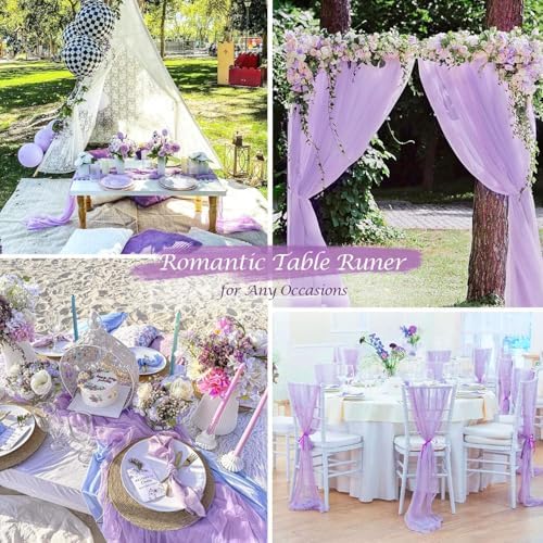 12 Pack Lavender Cheesecloth Table Runner 35x120inch, Boho Gauze Lilac Purple Cheese Cloth Table Runner for Wedding Bridal Shower Baby Shower Birthday Party Table Decor - Image 5
