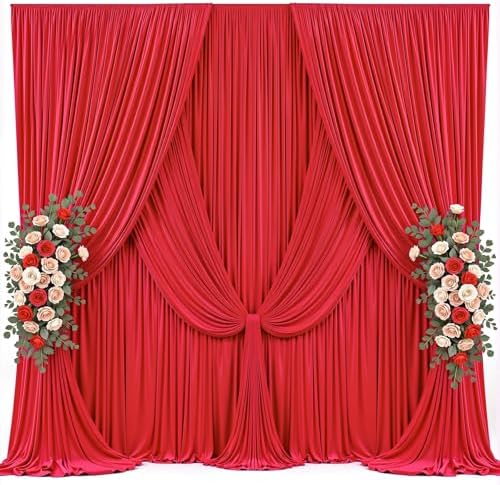 30x10ft Red Backdrop Curtains for Parties Photo Wrinkle Free Polyester Photoshoot Curtains Drapes Backdrop for Baby Shower Wedding Birthday Party Graduation Photography Background 6 Panels 5x10FT by Suppromo