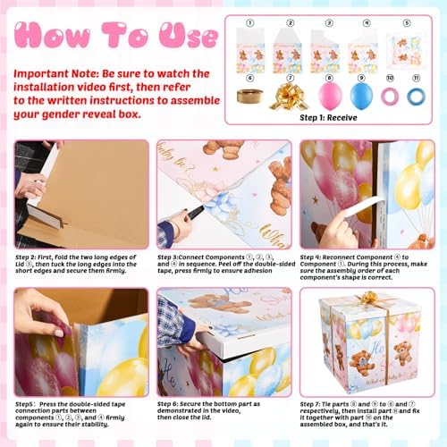gisgfim 28 Inches Extra Large Gender Reveal Gift Box Kit Balloon Boho Bear - Image 3