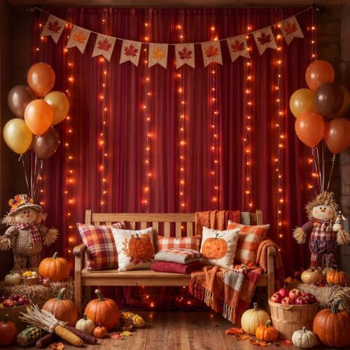 30×10ft Burgundy Tulle Backdrop Curtain with Lights String for Parties, Sheer Photo Backdrop Curtains for Wedding Party Photography Background - Image 5