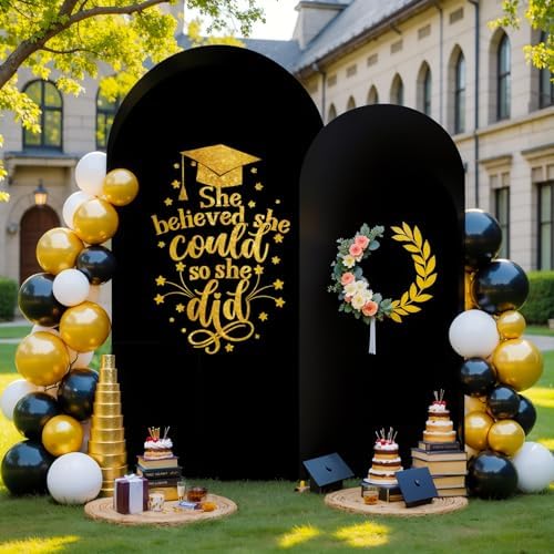 Red Black Arch Backdrop Cover Set of 2 Party Wedding Arch Covers Stretchy Backdrop 7.2FT 6FT Decorations Baby Shower Bridal Shower Photo Birthday Arch Stand Cover Spandex - Image 3