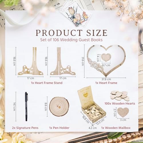 Wedding Guest Book Alternative, Rustic Heart Shaped Wooden Guest Book with 100 Wooden Hearts Tree for Wedding Party Birthday, Personalized Wedding Decor with Guest Sign-In Box & Heart Frame for Photo - Image 7