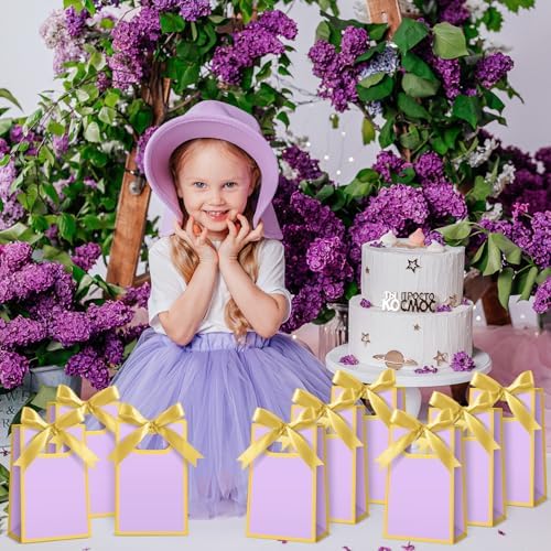 AmazingSpark 50 Pcs Light Purple Gold Mini Gift Bags Bulk 6.3 x 3.9 x 2.8 Inch Party Favors Elegant Small Gift Bags with Handles and Ribbon Bows for Wedding Birthday Bridal Baby Shower Party Favors - Image 4