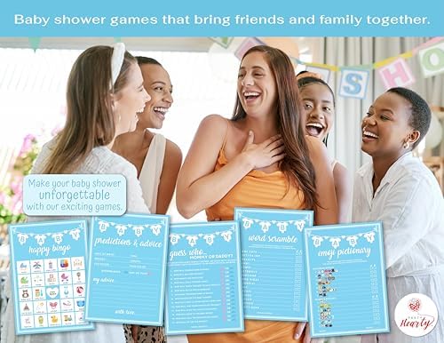 Party Hearty Baby Shower 5 Game Pack, Premium Thick Cardstock - Blue - Image 5