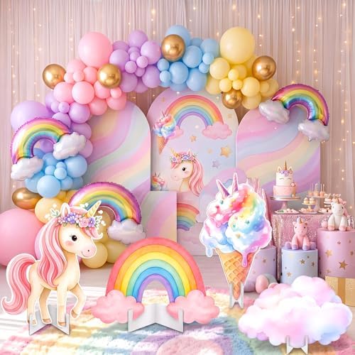 Honoson 4 Pcs 30" Large Rainbow Unicorn Birthday Decorations Cardboard Cutouts Standup, Unicorn Baby Shower Backdrop Photo Booth Props for Princess Party Decor Lawn Yard Signs Supplies by Honoson