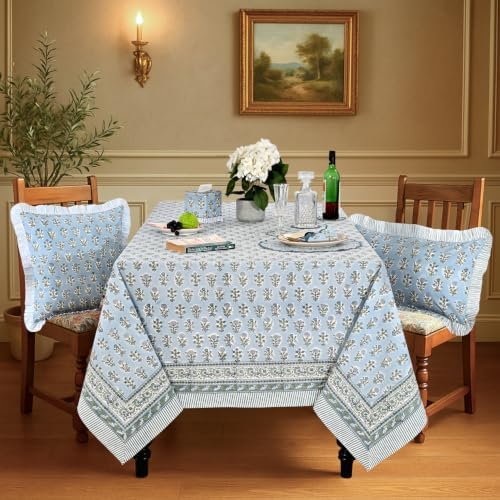 Ridhi Harbor Blue Hand Block Print Cotton Rectangle Tablecloth 52x72 inch Reusable Table Cover Decorative Everyday Use for Dining Room, Farmhouse, Home Gift for Spring, Summer - Image 2