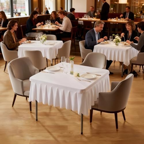 Wish Care 4 Pack White Spandex Tablecloths for 34x34 Inch Square Tables, Stretch Fitted Table Clothes with Pleated Ruffle Skirt for 34” Table, Wrinkle Free and Elastic, for Party Kitchen Home Dining - Image 3