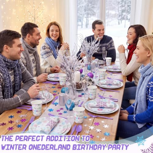 Pickmesh 400 Pcs Colored Winter Onederland Birthday Plates Cups and Napkins - Image 4