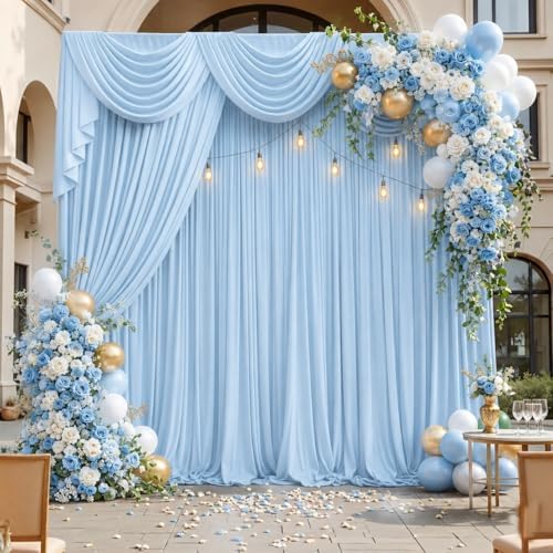 20ft x 10ft Baby Blue Backdrop Curtains for Parties, 4 Panels 5ft x 10ft Wrinkle-Free Sky Blue Drapes for Baby Shower Boy Gender Reveal Birthday Kids Party Wedding Outdoor Graduation by Gewonelife