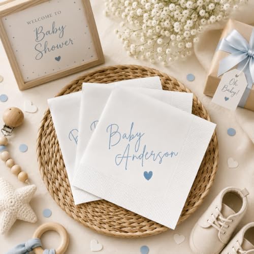 Personalized Baby Shower Napkins, Luncheon or Dinner Napkins, Custom Name Party Decor, Gifts Decorations for Baby Boy Girl, Gender Reveal Party Supplies #1 - Image 4