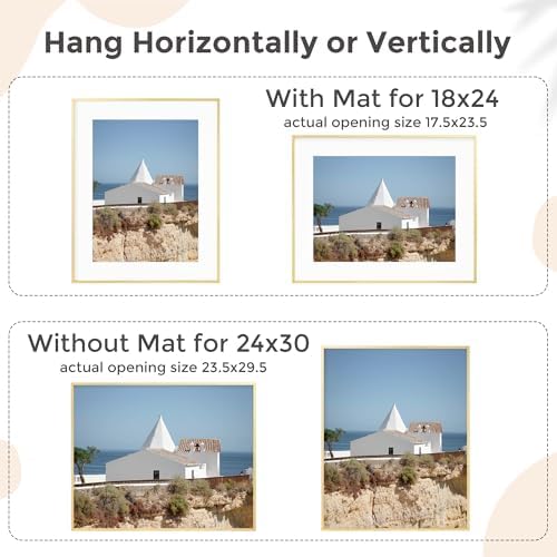 FLYJOE 24x30 Metal Picture Frame for Wall With Mat for 18x24, 24''x30'' Aluminum Photo Frames With Tempered Glass for Home Decor, Minimalist Modern Poster Frame Horizontal And Vertical Formats, Gold - Image 4