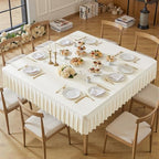 Wish Care Ivory Spandex Tablecloths for 60x60 Inch Square Tables, Stretch Fitted Table Clothes with Pleated Ruffle Skirt for 60” Table, Wrinkle Free and Elastic, for Party Kitchen Home Dining by WishCare
