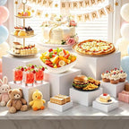 Nestable Buffet Risers - 9 Pcs White Acrylic Food Risers with Signs & Markers – Sturdy Dessert Table Display Stands for Parties, Catering, Jewelry & Collectibles (Easy-Store Stackable Cubes: 10'', 9'', 8", 7", 6", 5'', 5", 4", 4") - Image 2