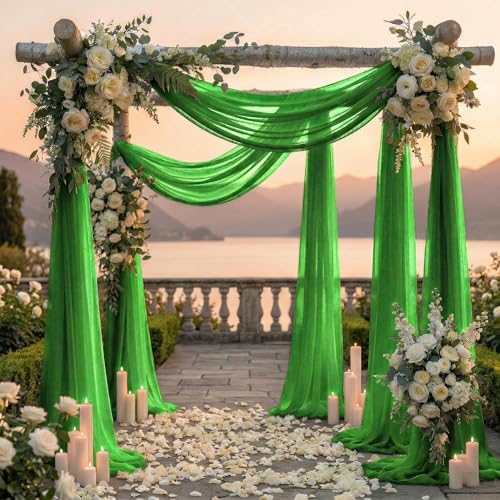 Pack of 2 Wedding Arch Drape Panel Fabric 30" x 30ft - Green - Image 4