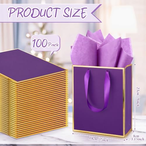 Yeaqee 100 Pcs Metallic Paepr Gift Bags Bulk with Handles,Purple - Image 2