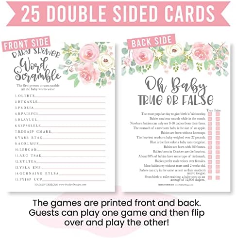 Hadley Designs - 25 Floral Word Scramble For Baby Shower, 25 Trivia Game, 25 Find The Guest - 4 Double Sided Cards Baby Shower Ideas, Gender Reveal Games - Image 6