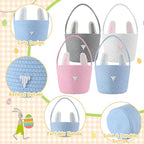 Hushee 4 Packs Easter Bunny Basket for Kids, Colorful Rabbit Woven Bag for Egg Hunts, Egg Filled Tote Bag with Handle for Boys Girls Toddler Baby Infant Easter Party Game Favors Personalized Gift - Image 3