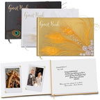Vijiv Personalized Wedding Guest Book for Wedding Reception Signs, Bridal Baby Shower, Peacock Feather Hardcover Guestbook for Table Decoration Engagement Birthday Party Event, Photo Corners and Pen - Image 3