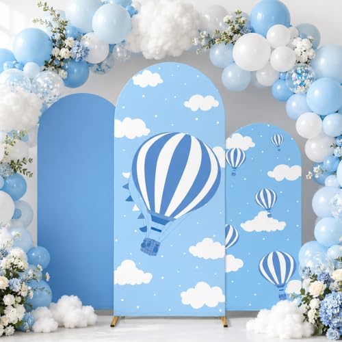 3 PCS Blue Hot Air Balloon Arch Backdrop Cover Sky Cloud Party Decoration by chiazllta