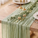 8 Pack Sage Green Cheesecloth Table Runner 120 Inch Boho Wedding Decor by Fixwal