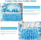 Partisky Ocean Blue Tulle Tutu Ruffle Curly Willow Table Skirt for Rectangle Table 14ft,Under The Sea Baby Shark Themed Table Cloth for Boys Girls Birthday Party or Baby Shower - Image 4