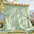 20ft×10ft Wrinkle Free Sage Green Backdrop Curtain Drapes, 4 Panels 5ftx10ft Sheer Tulle Chiffon Backdrop Panels Curtains for Wedding Baby Shower Birthday Party Stage Photo Home Decorations by Unknown
