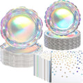 144 Pcs 48 Guests Iridescent Party Plates and Napkins Iridescent by Skybooly