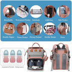 Jeryswet Baby Diaper Bags with Changing Station, Waterproof Large Capacity Diaper Bag Backpack for Moms Dads with USB Charging Port and Stroller Straps, Baby Shower Gifts, Pink-Grey - Image 5