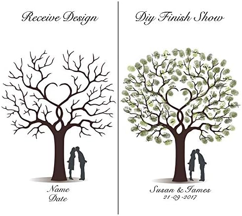 Customized Wedding Guest Book Lover Kissing Under the Tree DIY Guest Sign in Book Fingerprint Canvas Painting with Wooden Hanger for Wedding Gift Party Decor-60x80cm - Image 3