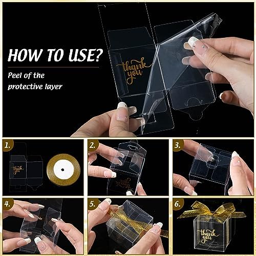 Thyle 200 Pcs Clear Favor Boxes 2x2x2 Inch Plastic Thank You Boxes with Lid Ribbon for Treats Candy Macaron Dessert Cupcake Gifts Wrap Party Favors Supplies(2 x 2 x 2 Inch) - Image 4