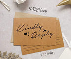 50 Blank RSVP Cards,RSVP Postcards No Envelopes Needed,Rustic Kraft Script Style Print Response Card,RSVP for Wedding,Baby Shower,Bridal Shower - Image 4