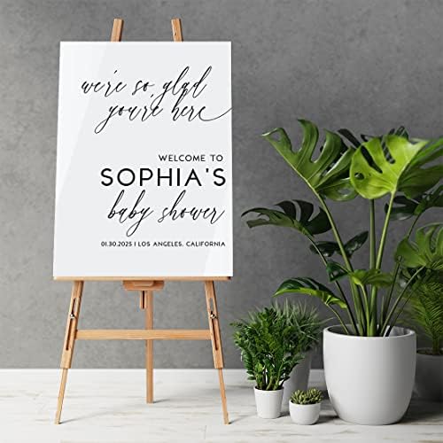 Andaz Press 16"X20" White Personalized Acrylic Baby Shower Sign, Baby Shower Welcome Sign, Gender Neutral Modern Large Customized Baby Shower Sign For Easel Stand, Baby Shower Acrylic Sign - Image 2