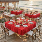 Wish Care Red Spandex Tablecloths for 48x48 Inch Square Tables, Stretch Fitted Table Clothes with Pleated Ruffle Skirt for 48” Table, Wrinkle Free and Elastic, for Party Kitchen Home Dining - Image 4