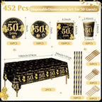 Ceenna 452 Pcs 50th Birthday Party Decoration Men for 50 Guests, Happy Black Gold 50th Birthday Paper Plates Napkins Cups Tablecloth Cutlery Straw Cheers to 50 Tableware Party Supplies for Women Men - Image 3