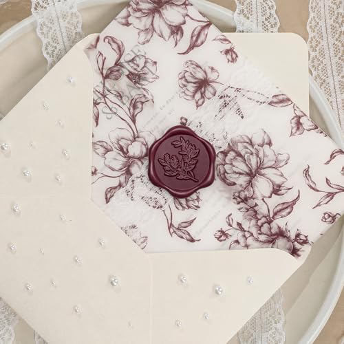 UNIQOOO 50 Pack Pre-Folded Burgundy Floral Vellum Jackets&UNIQOOO Wax Seal Stickers - 3D Magnolia - Image 5