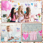 Panitay 126 Pcs Baby Shower DIY Bodysuit Set Bib 25 Blank White Newborn Bodysuit 25 Stencils 24 Marker 1 Sign 50 Pins(Floral) - Image 6