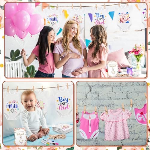 Panitay 126 Pcs Baby Shower DIY Bodysuit Set Bib 25 Blank White Newborn Bodysuit 25 Stencils 24 Marker 1 Sign 50 Pins(Floral) - Image 6