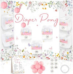 Wildflower Baby Shower Diaper Game Set Baby Shower Favor 1 Spring Floral Games Board Diapers 10 Pink Plastic Balls 1 Wildflower Game Instruction Sign for Flower Gender Reveal Games Decoration by Oitnlaughter
