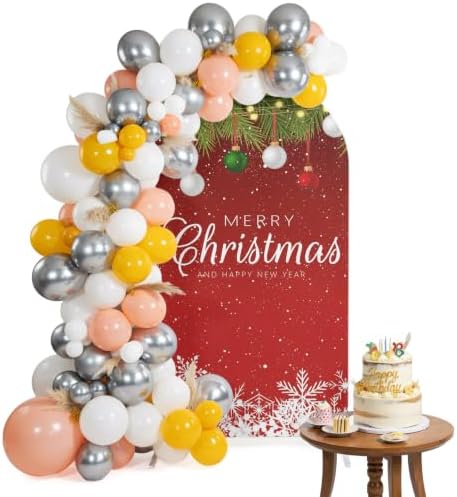 Modern Christmas Pine Branch Ball Strip Arch Backdrop Cover 7.2 ft 2 Sided Wedding Arch Covers Stretchy Backdrop Round Top for Birthday, Party, Baby Shower Decorations by Unknown