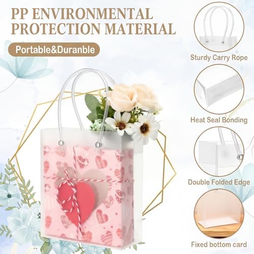 Qilery 50 Pack Small Clear Plastic Frosted Gift Bags with Handles - Image 3