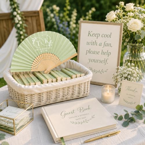 10-200 PCS Wedding Fans for Guests Personalized Custom Name & Date - Image 2