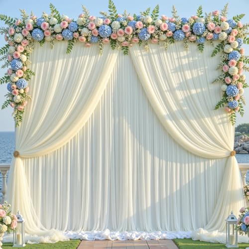 Ivory Tulle Backdrop Curtain for Parties Wedding,30ft x 10ft Wrinkle Free Curtain Backdrop,2 Layer Drapes for Backdrop,Polyester Back Drop for Bridal Shower Birthday Baby Shower Photography - Image 2